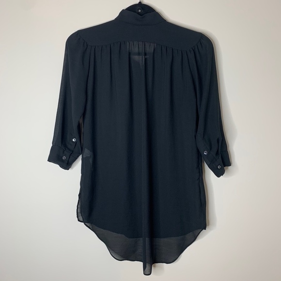 Aritzia Wilfred Blouse Half Button Front Long Sleeve Sheer Black Size XS - Picture 13 of 13